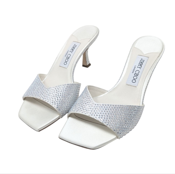 NIB Jimmy Choo Skye 70 Silver Crystal Kitten Heel Sandal Size EU 37.5 - Picture 12 of 12
